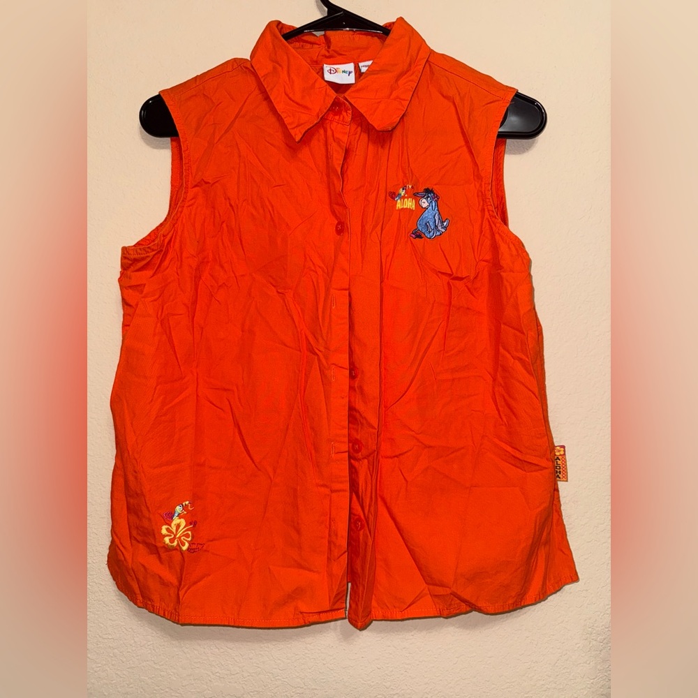 Disney Orange Button Down Vintage Shirt with Embroidered Details Sz M